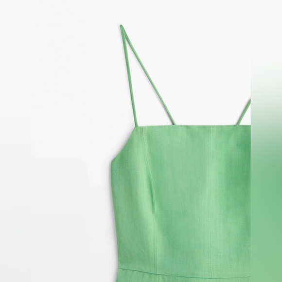 NWT. Massimo Dutti Light Green Viscose/Linen Blend Strappy Midi Dress. Size XS. - Picture 5 of 8